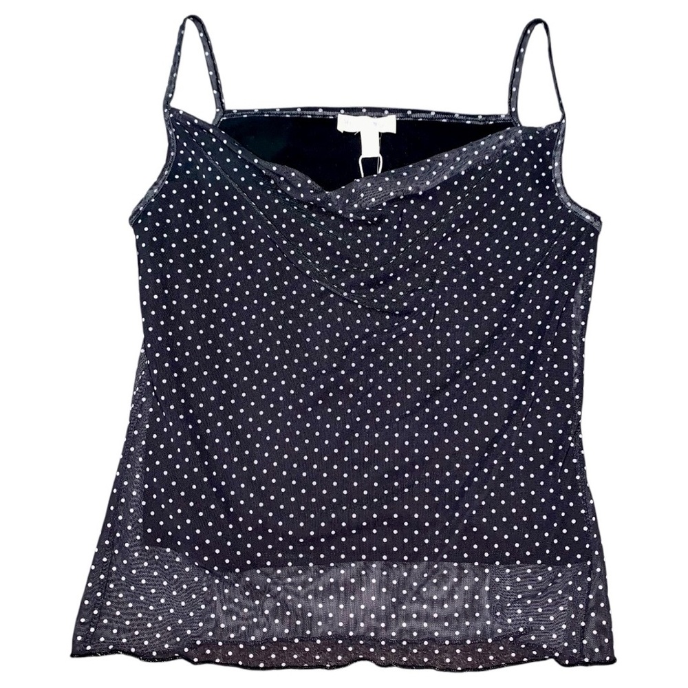 See You Monday - Black Polka Dot - Mesh - Cowl Neck - Camisole Top - Large - NWT